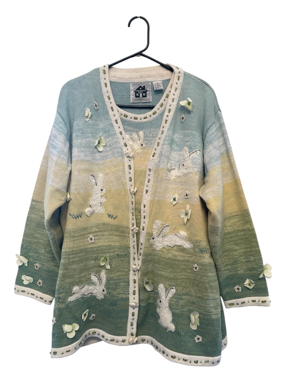 Vintage Y2K Storybook Knits Green & Yellow Ombre Bunny Cardigan & Tank Set 1X